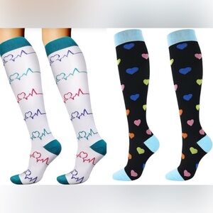 NWOT- Lot of 2 pr ‘Heart Theme’ Compression Knee-High Socks